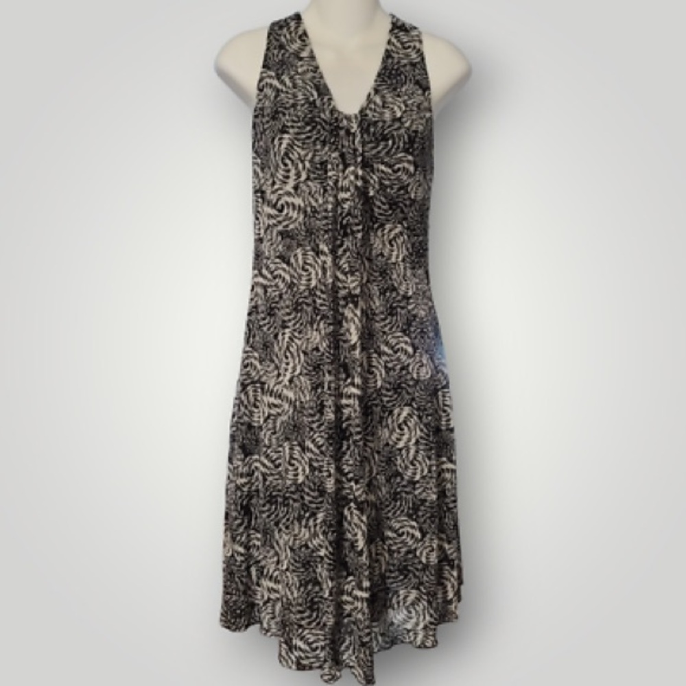 Kenneth Cole Black White Spiral Maxi Long Dress Women’s Size LP Petite Large PL